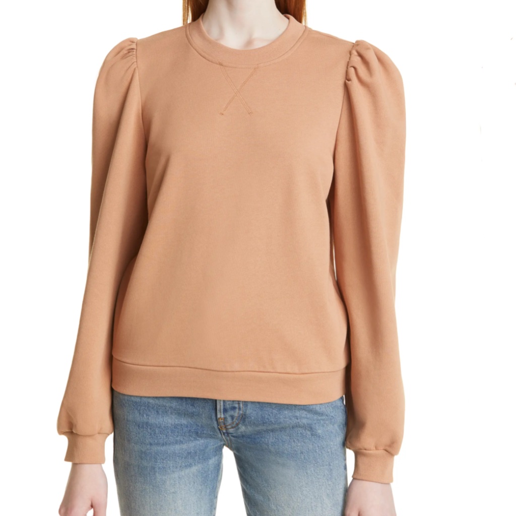 Nwt $209 Cami Nyc Roberta Puff Sleeve Sweatshirt In Tawny - Size Large!